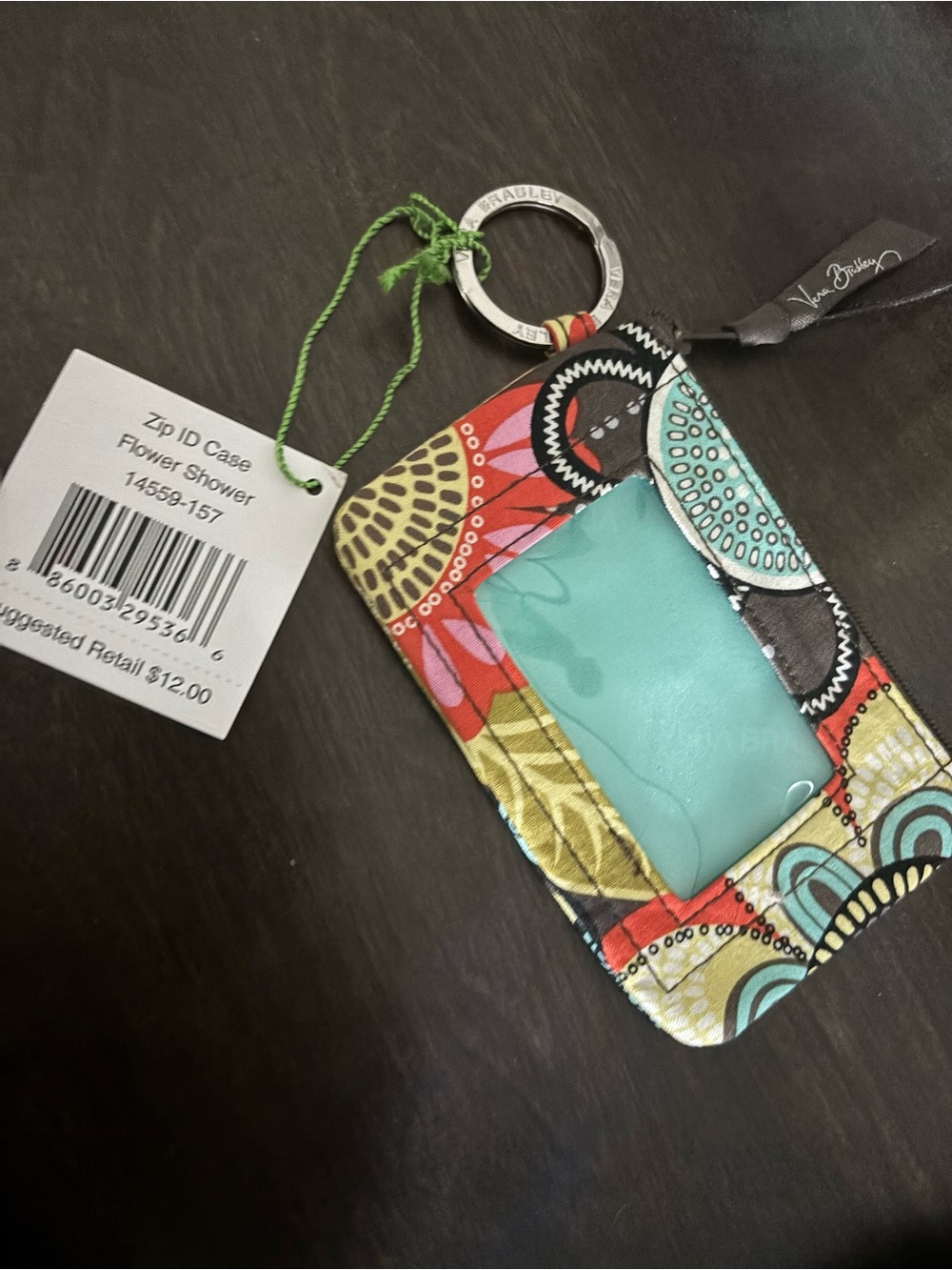 NWT Vera Bradley Turquoise Multi Floral Zip ID Case with Key Ring